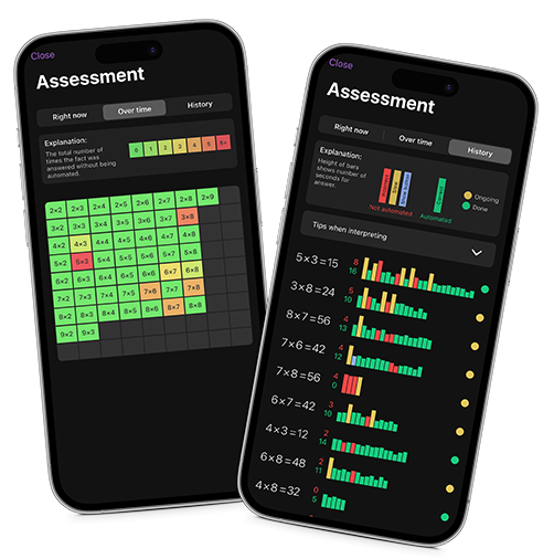 The Fluent Math app showing the home page and practice page